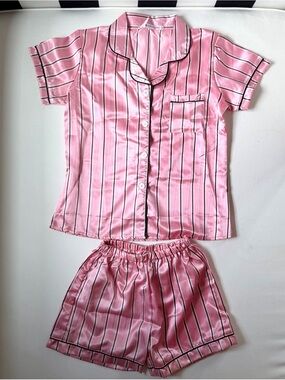 Pink Satin Striped Pajama Set